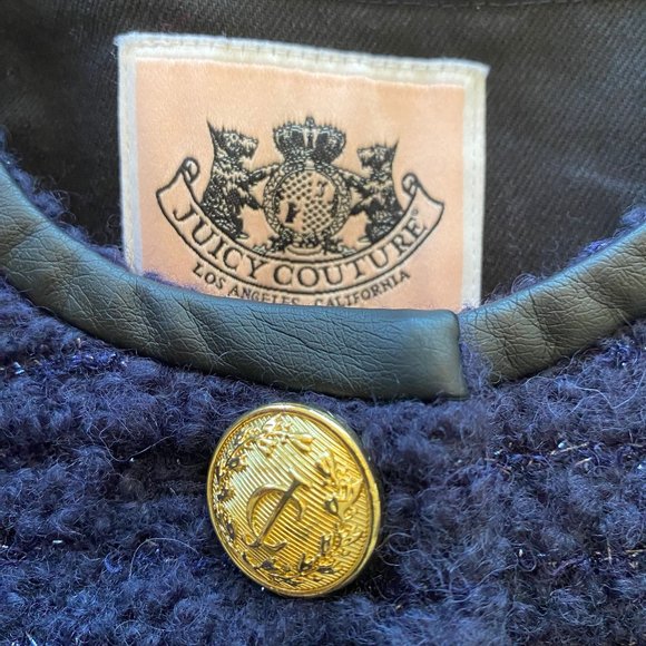 GIRLS JUICY COUTURE BOUCLE WOOL-BLEND JACKET SZ 10 NAVY/BLACK WITH GOLD DETAIL - Picture 5 of 16